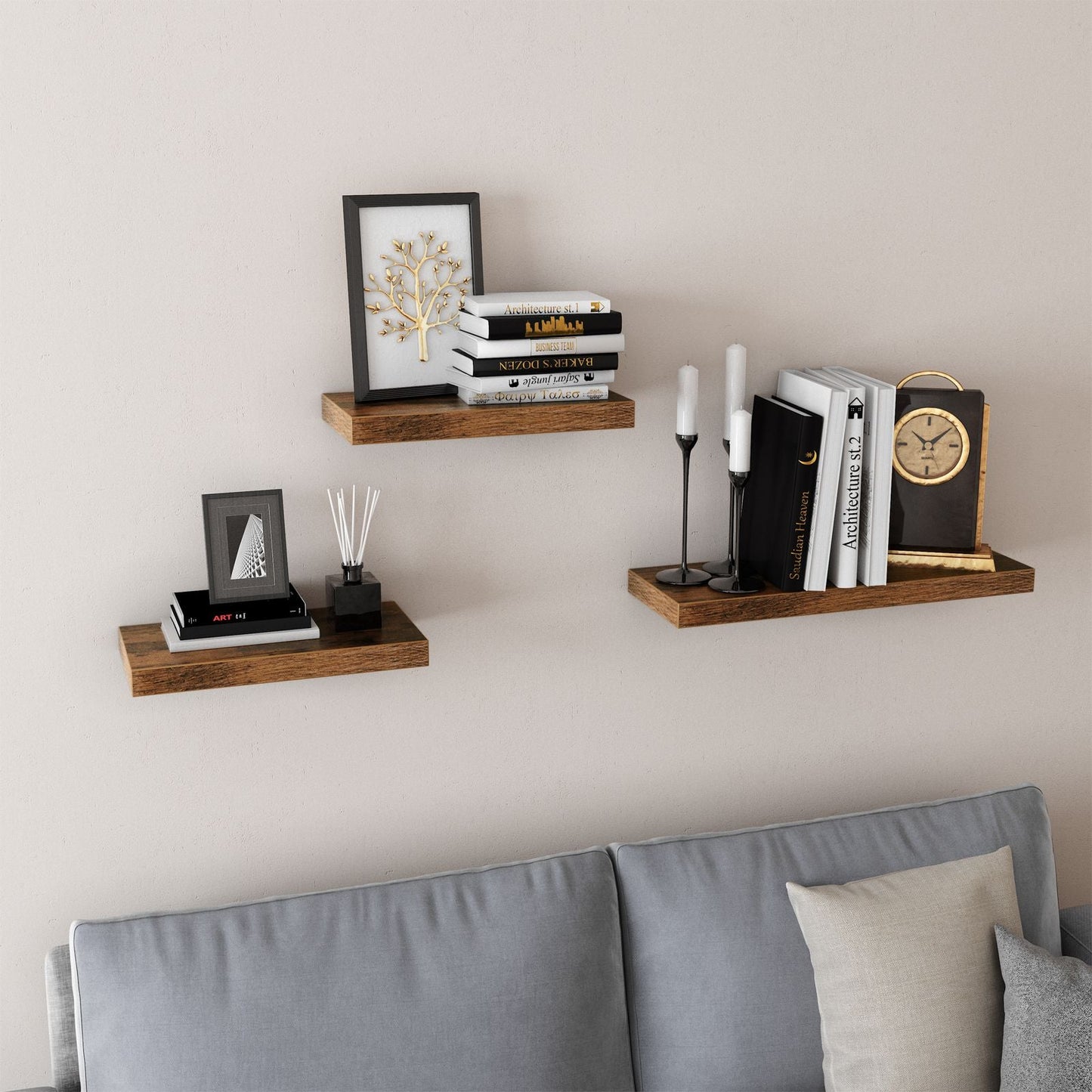 VASAGLE - Estante de Pared para, Estante Flotante, 40 x 20 x 3,8 cm, Estantes para Libros, Decoraciones, Marrón Rústico