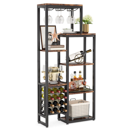estante de 5 niveles para panaderos de vino con soporte de vidrio y almacenamiento de vino