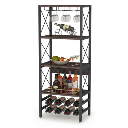 Tribesigns - Estante de vino para panaderos, de 4 niveles, con soporte de vidrio y almacenamiento de vino, color marrón rústico
