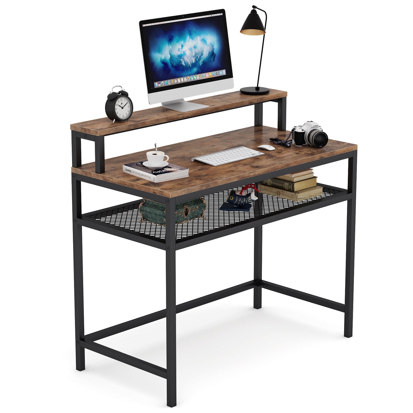 Tribesigns - Computadora de escritorio, con soporte de monitor, estación de trabajo grande, marrón negro