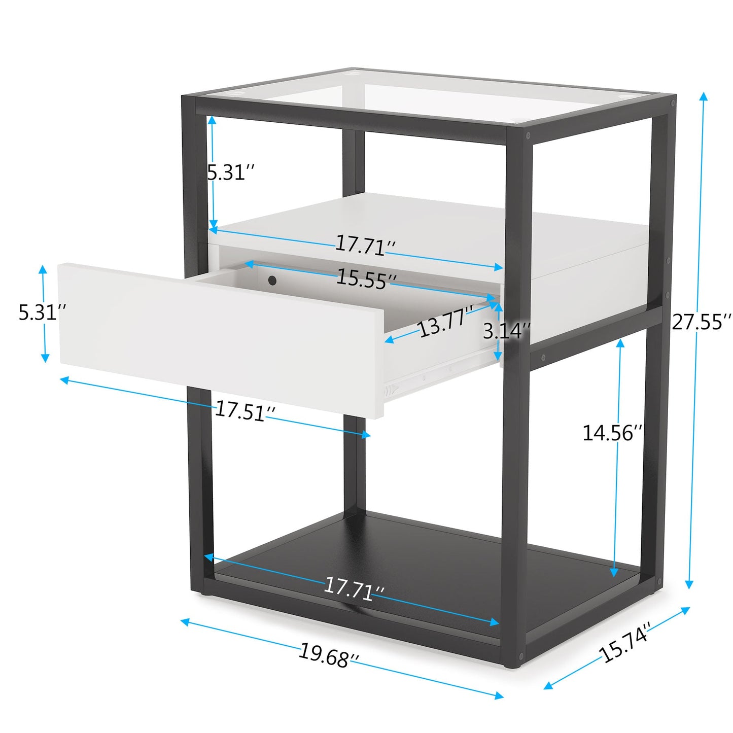 Tribesigns - Mesita de noche alta, mesa auxiliar moderna de estilo simple con cajón y estante, mesita de noche de vidrio templado, marco de metal