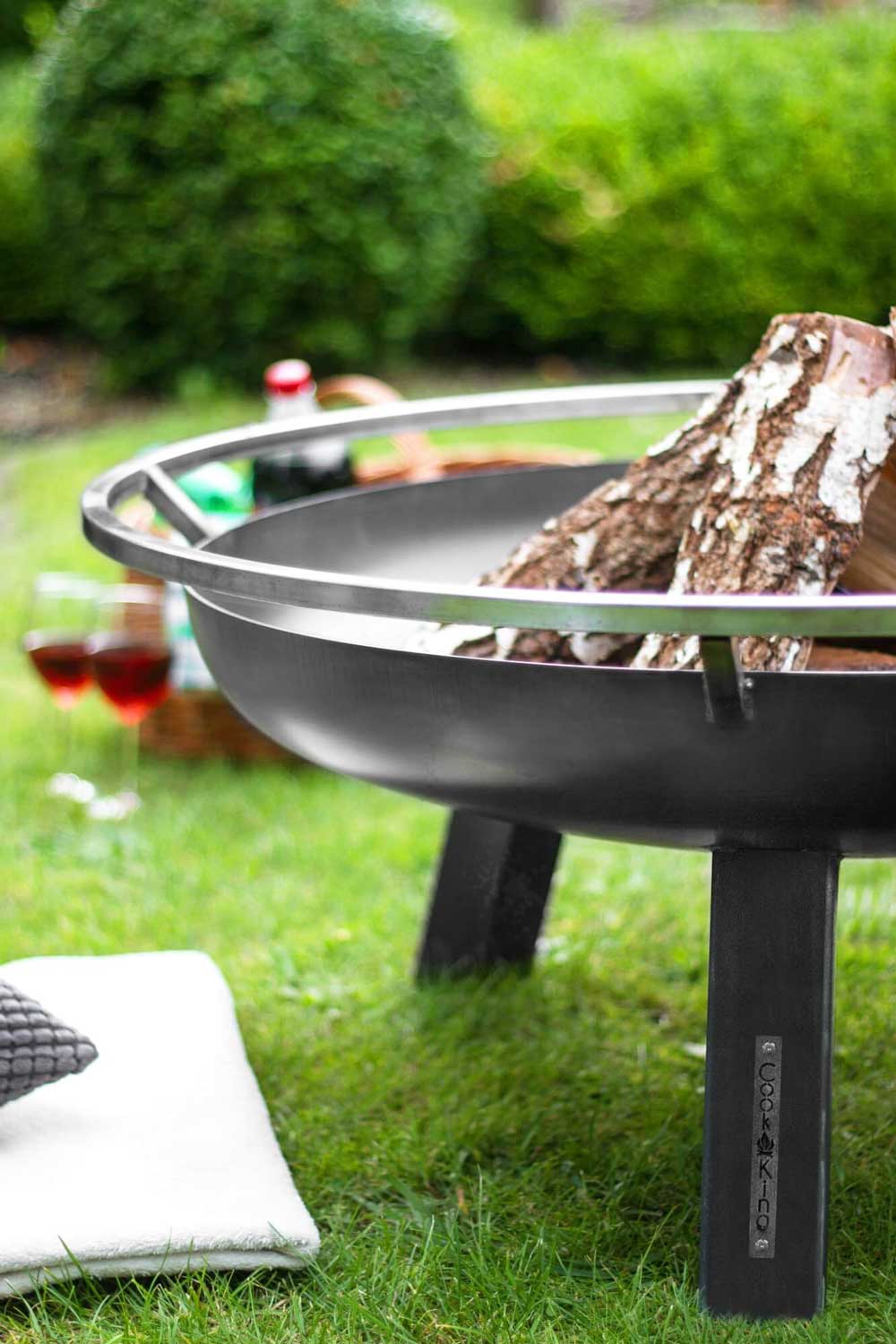 Brasero, Brasero Exterior, Brasero Jardin, Hoguera Jardín, con Asas, Pozo de Fuego Fire Bowl, 100 cm, Cook King PORTO, 6